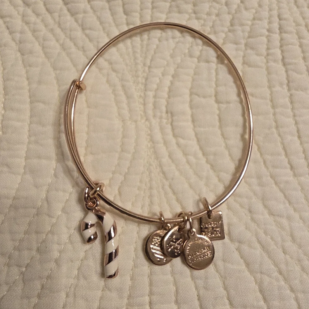 EUC, Like NEW! Alex and Ani Rose Gold Candy Cane Charm Bangle Bracelet - Picture 4 of 5